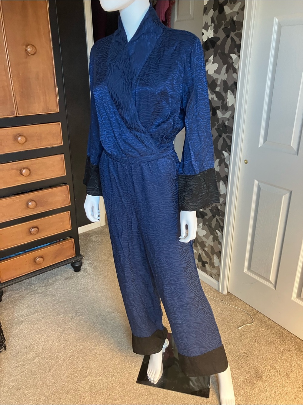 Victoria's Secret Navy Blue Wrap Jumpsuit with Black Trim